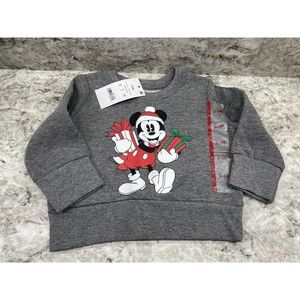 3-6 M Disney Junior Mickey Mouse Christmas Sweatshirt Gray New With Tags